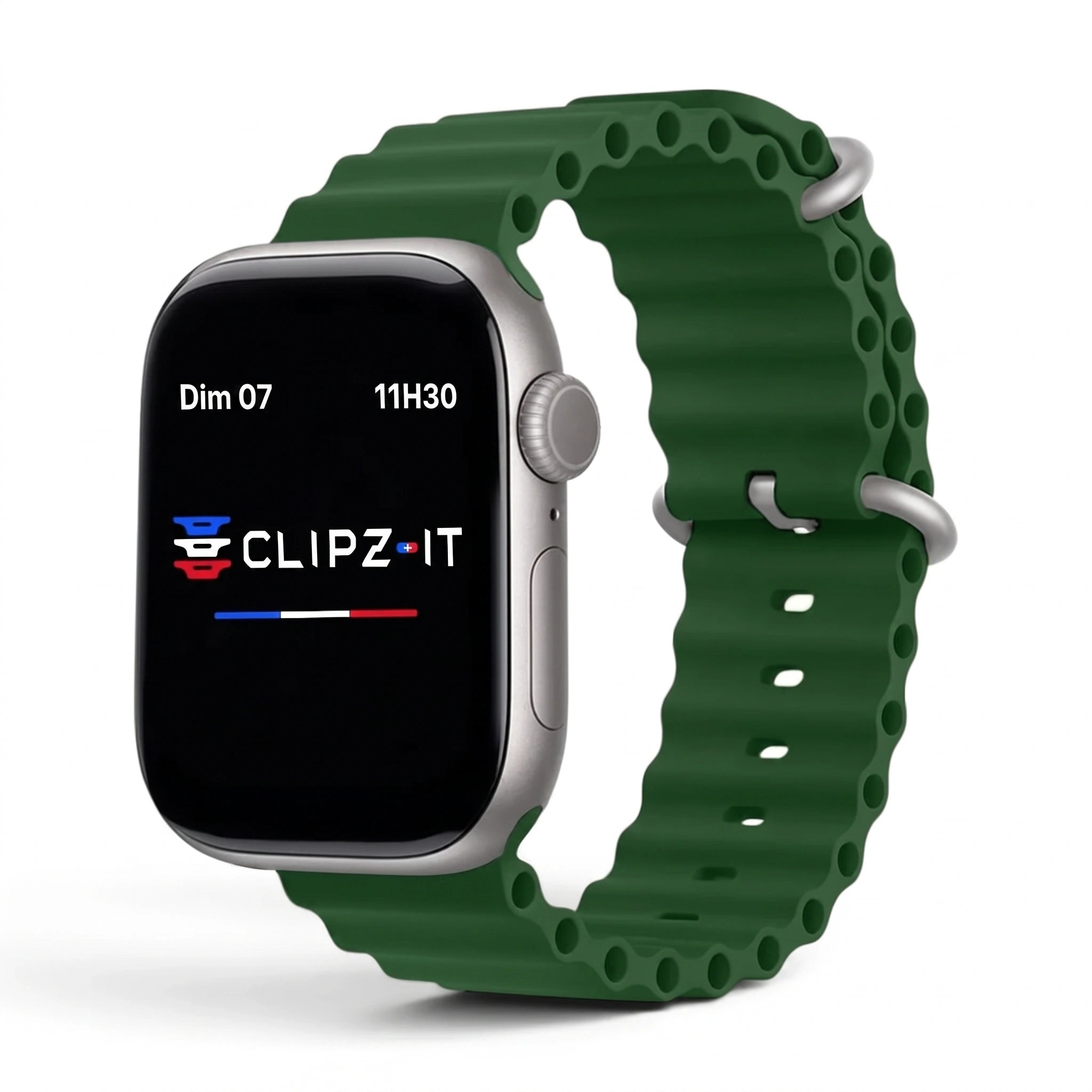 Bracelet Wave silicone vert sapin, vue de face 2 - Apple Watch | Clipz-it