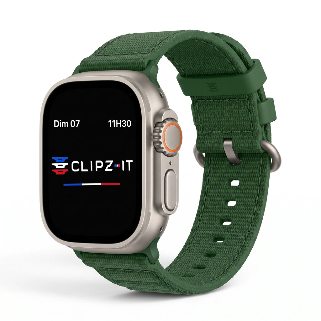 Bracelet Wave silicone vert sapin, vue de face 3 - Apple Watch | Clipz-it