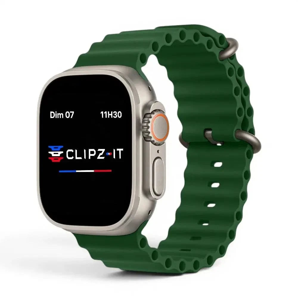 Bracelet Wave silicone vert sapin, vue de face 3 - Apple Watch | Clipz-it