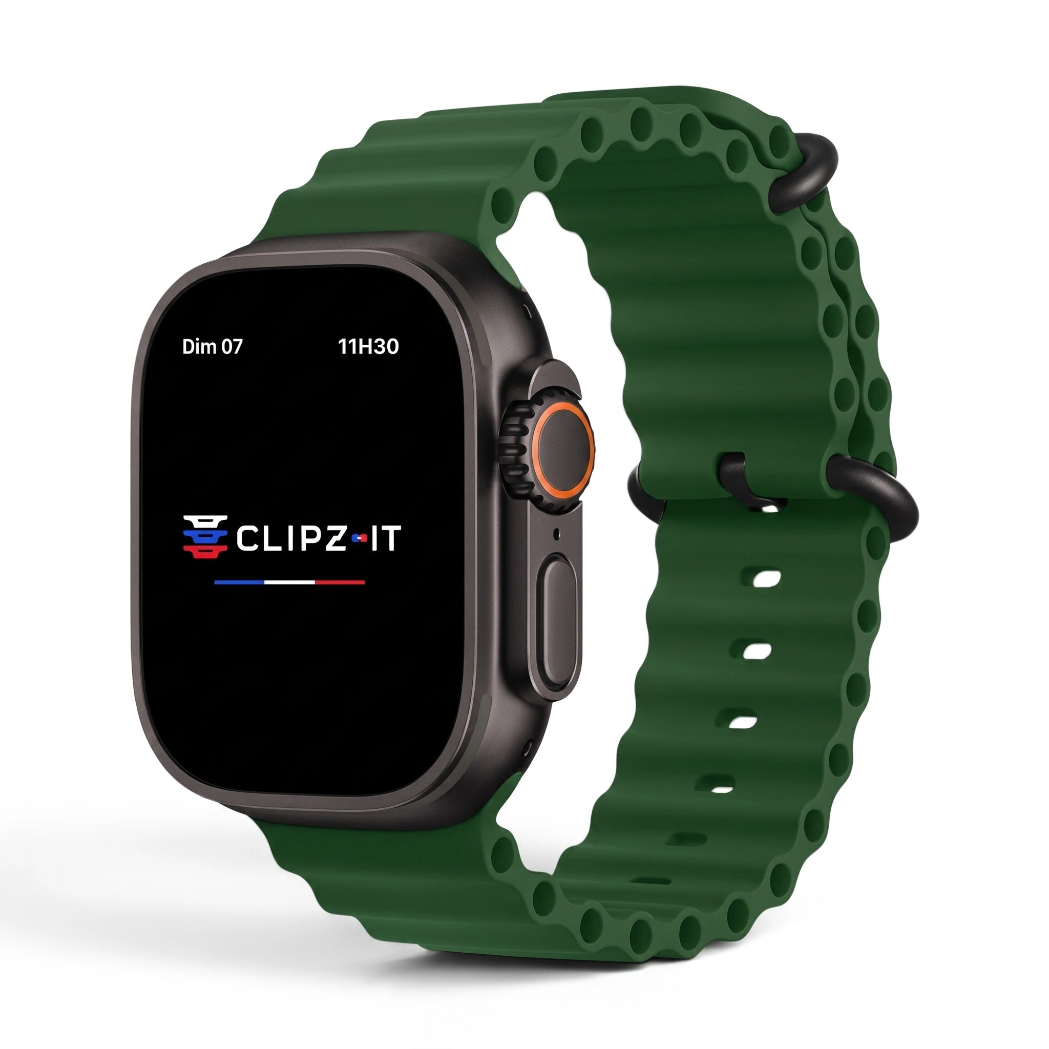 Bracelet Wave silicone vert sapin, vue de face - Apple Watch | Clipz-it