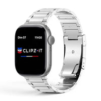 Bracelet Zenith titane maillons argent, vue de face - Apple Watch | Clipz-it
