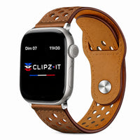 Bracelet Zephyr cuir sportif léger marron, vue de face - Apple Watch | Clipz-it