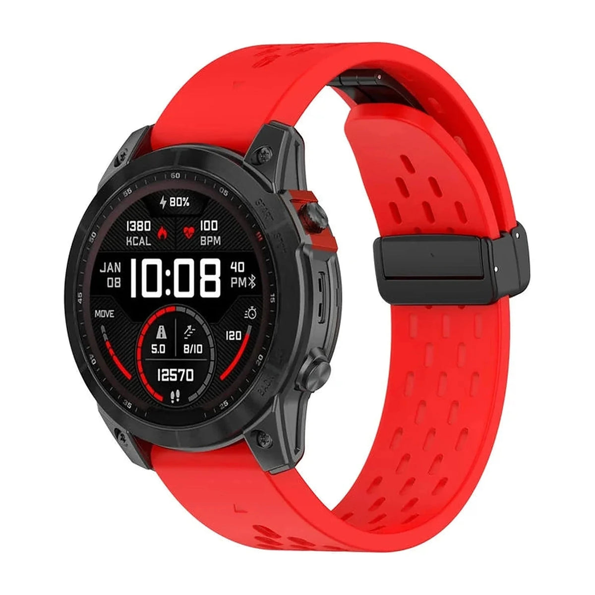 Bracelet Garmin Aero QuickFit 26 mm rouge en silicone, vue principale – Clipz-it