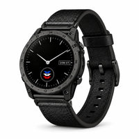 Galet strap, black grained cowhide leather, matte buckle, front view - Garmin QuickFit 20mm