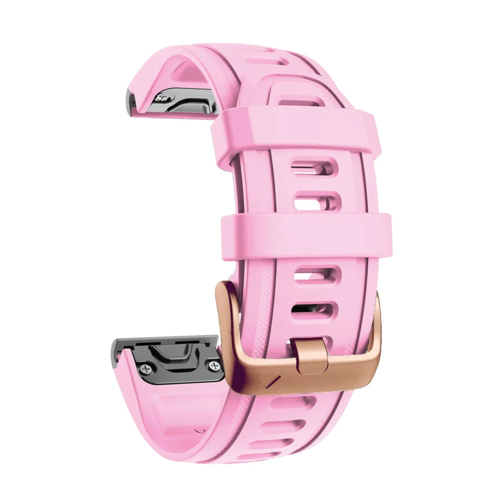 Cinturino Rosée in silicone rose, vista di profilo - Garmin QuickFit 20 mm
