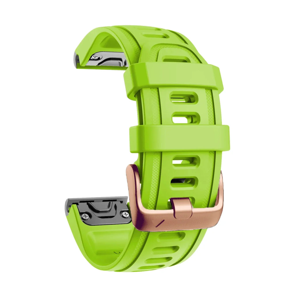 Cinturino Rosée in silicone vert citron, vista di profilo - Garmin QuickFit 20 mm