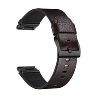 Tannerie odinė laikrodžio apyrankė, kavos, grūdėta, matinė sagtis, vaizdas iš šono - Garmin QuickFit 20 mm
