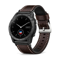 Tannerie odinė laikrodžio apyrankė, kavos, grūdėta siūta, šepetuota sagtis, vaizdas iš priekio - Garmin QuickFit 20 mm
