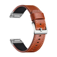 Tannerie odinė laikrodžio apyrankė, konjako, grūdėta siūta, šepetuota sagtis, vaizdas iš šono - Garmin QuickFit 20 mm