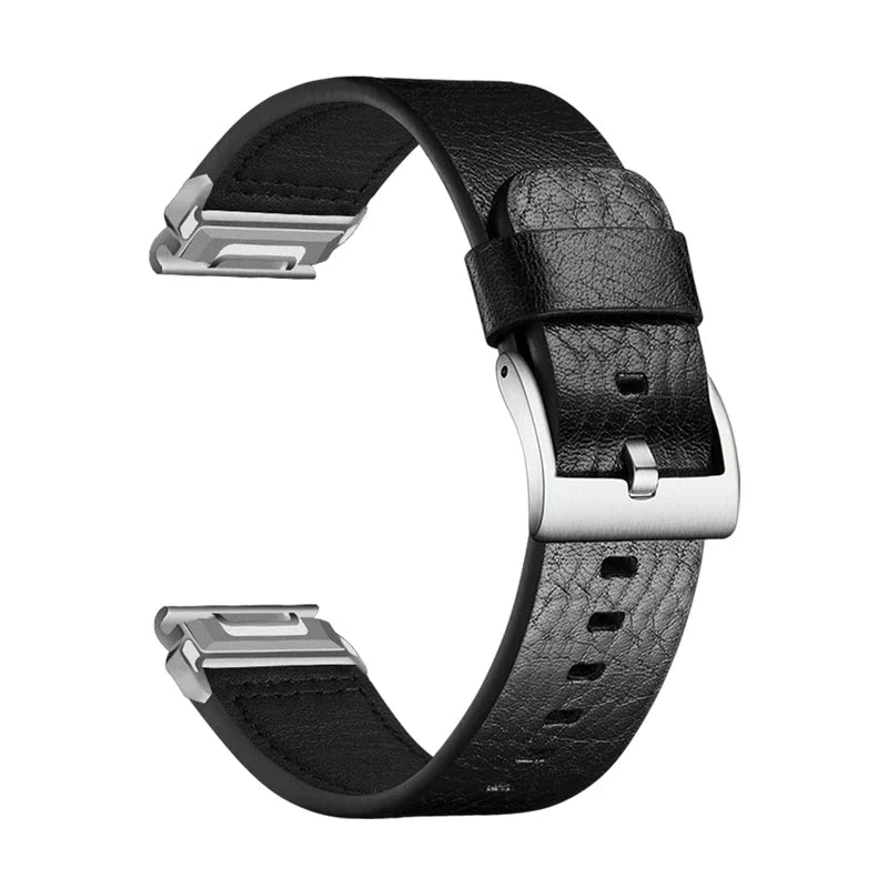 Tannerie odinė laikrodžio apyrankė, juoda, grūdėta, šepetuota sagtis, vaizdas iš šono - Garmin QuickFit 20 mm