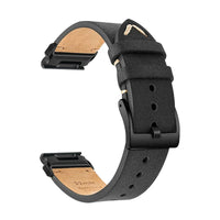 Tannerie odinė laikrodžio apyrankė, juoda, aksominė, matinė sagtis, vaizdas iš šono - Garmin QuickFit 20 mm