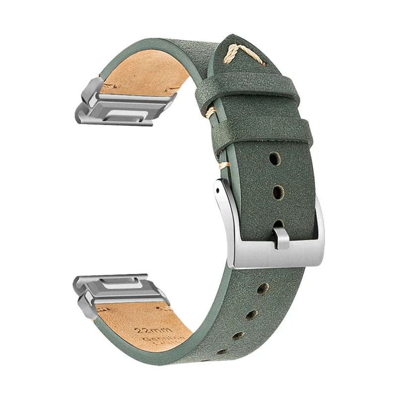 Tannerie odinė laikrodžio apyrankė, šalavijų žalia, aksominė, šepetuota sagtis, vaizdas iš šono - Garmin QuickFit 20 mm