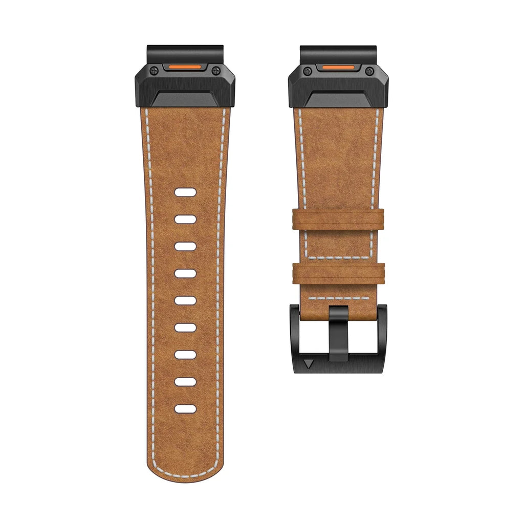 Bracelet Brise cuir perforé cognac, vue de seul - Garmin QuickFit 22mm