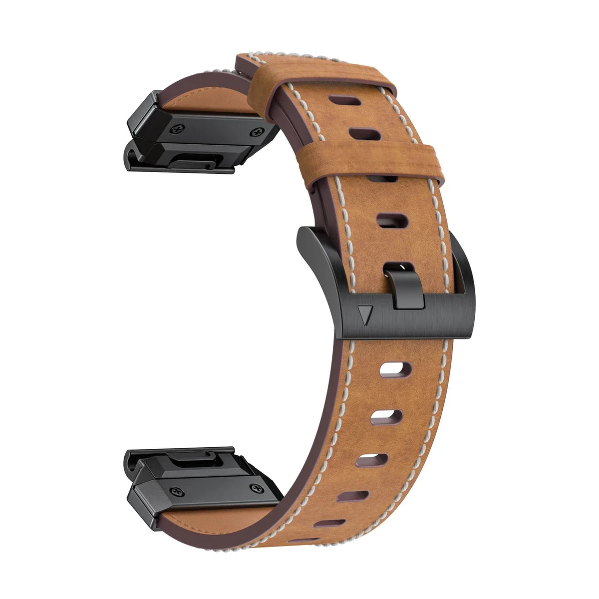 Bracelet Brise cuir perforé cognac, vue de seul - Garmin QuickFit 22mm