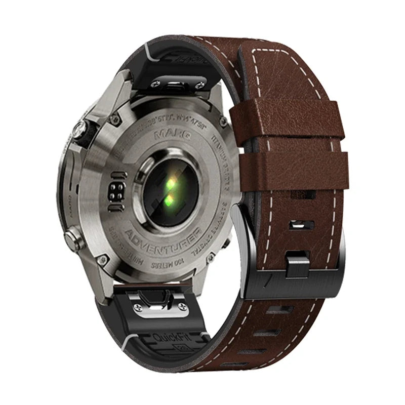 Cinturino Galon in pelle ibrida café, vista posteriore - Garmin QuickFit 22 mm