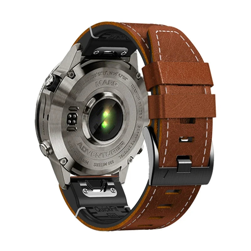 Cinturino Galon in pelle ibrida cognac, vista posteriore - Garmin QuickFit 22 mm