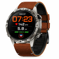 Cinturino Galon in pelle ibrida cognac, vista frontale - Garmin QuickFit 22 mm