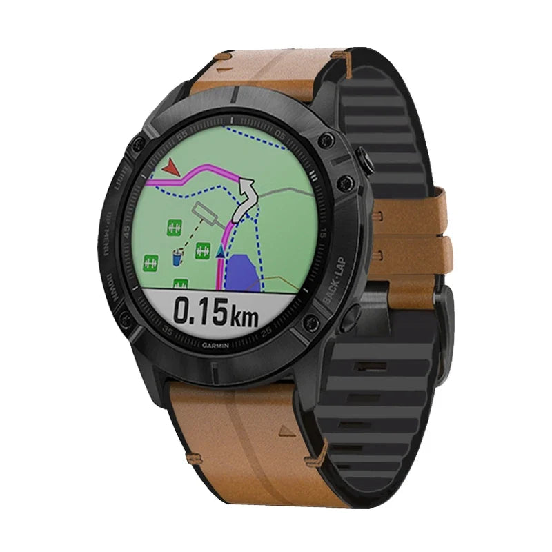 Liseré hibridinė odinė laikrodžio apyrankė, ruda, vaizdas iš priekio - Garmin QuickFit 22 mm