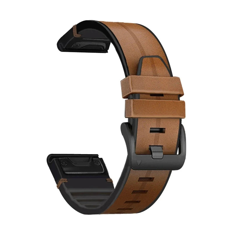 Liseré hibridinė odinė laikrodžio apyrankė, ruda, vaizdas iš šono - Garmin QuickFit 22 mm