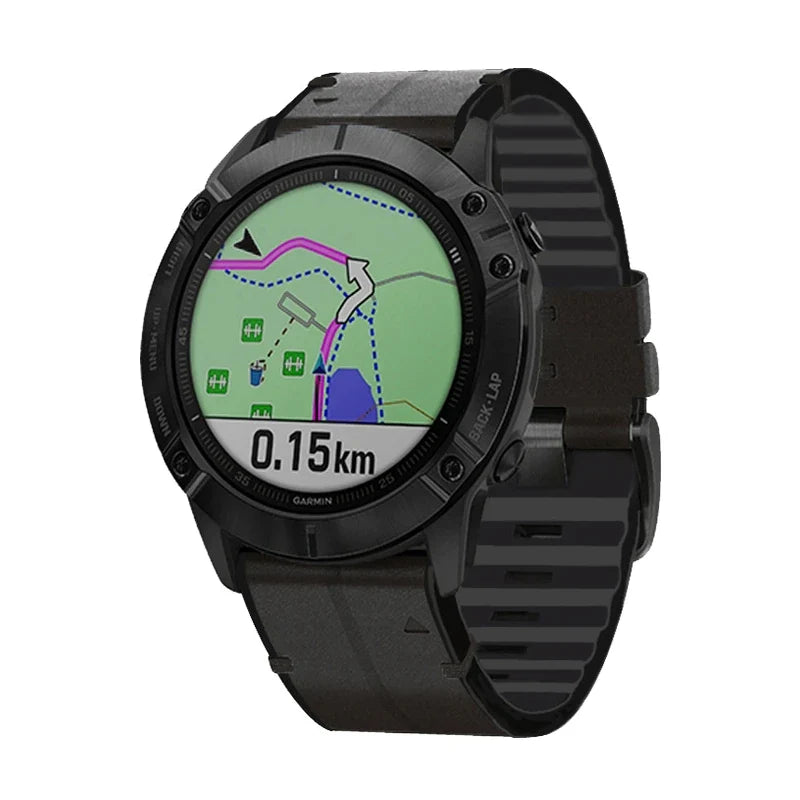 Liseré hibridinė odinė laikrodžio apyrankė, juoda, vaizdas iš priekio - Garmin QuickFit 22 mm