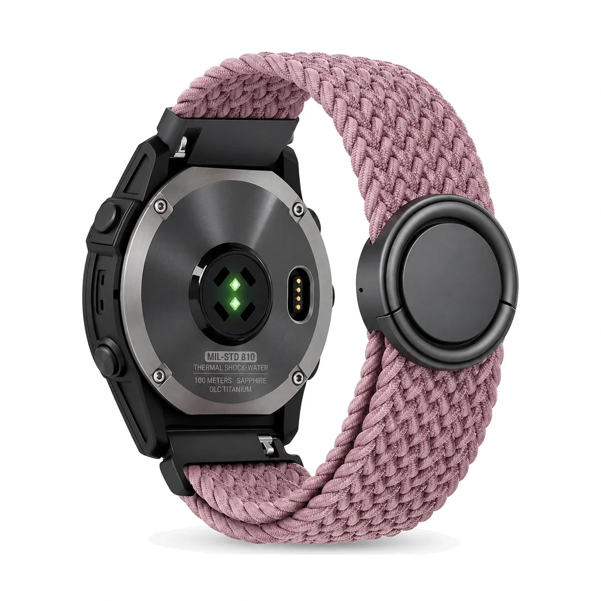 Nylonový pletený řemínek Natte fialový, pohled zezadu - Garmin QuickFit 22mm