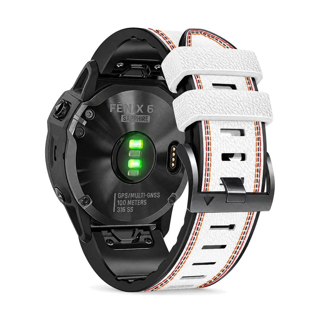 Bracelet Safran cuir et silicone blanc, vue de dos - Garmin QuickFit 22mm