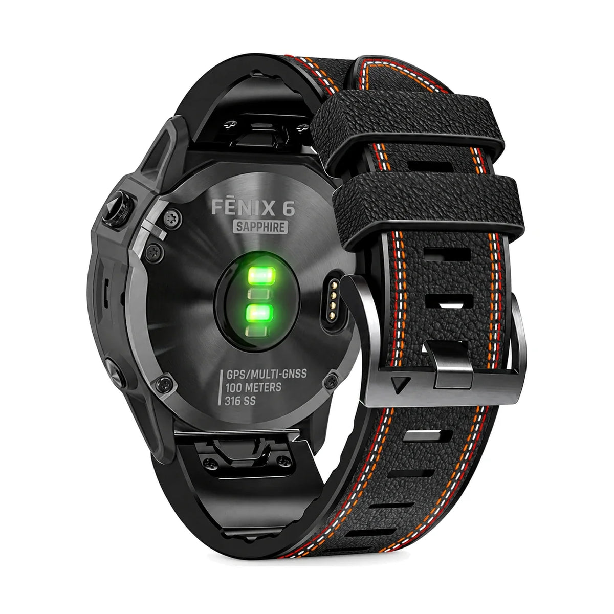 Bracelet Safran cuir et silicone noir, vue de dos - Garmin QuickFit 22mm