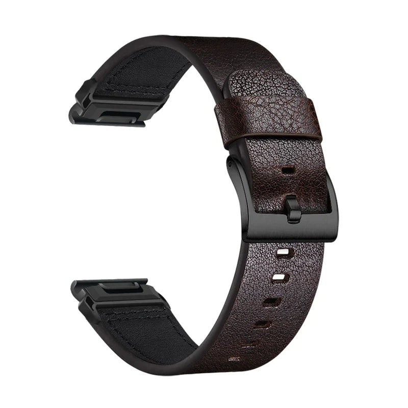 Tannerie odinė laikrodžio apyrankė, kavos, grūdėta, matinė sagtis, vaizdas iš šono - Garmin QuickFit 22 mm