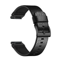 Tannerie odinė laikrodžio apyrankė, juoda, grūdėta, matinė sagtis, vaizdas iš šono - Garmin QuickFit 22 mm