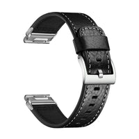 Tannerie odinė laikrodžio apyrankė, juoda, grūdėta siūta, šepetuota sagtis, vaizdas iš šono - Garmin QuickFit 22 mm