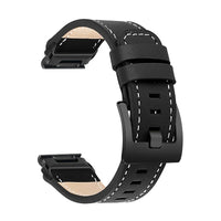 Tannerie odinė laikrodžio apyrankė, juoda, lygi, matinė sagtis, vaizdas iš šono - Garmin QuickFit 22 mm