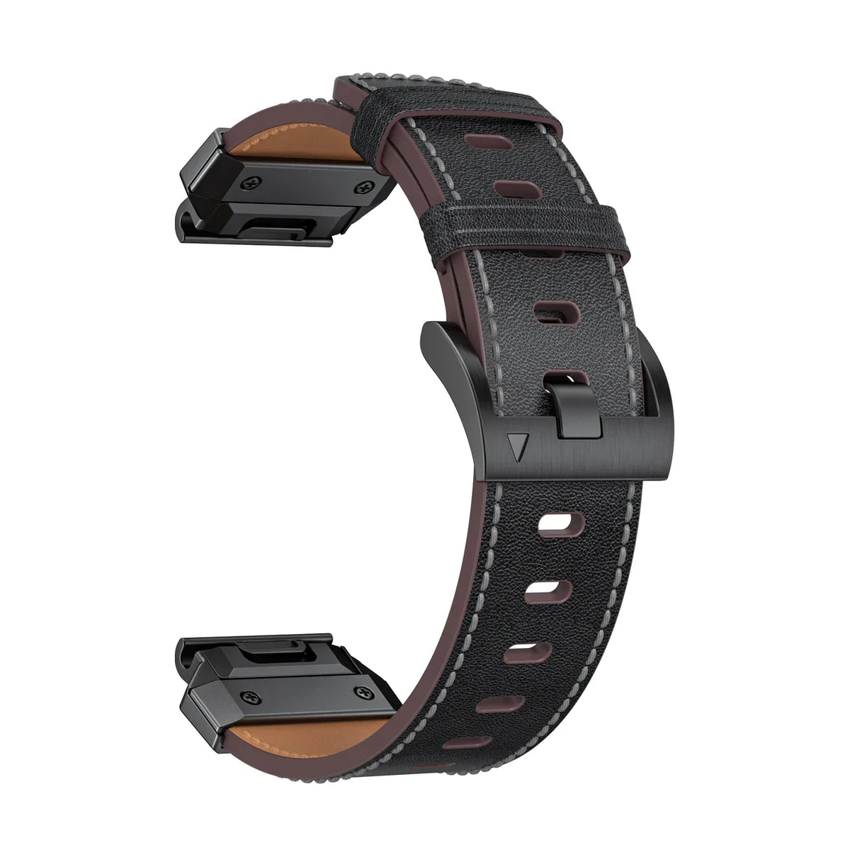 Bracelet Brise cuir perforé noir, vue de seul - Garmin QuickFit 26mm