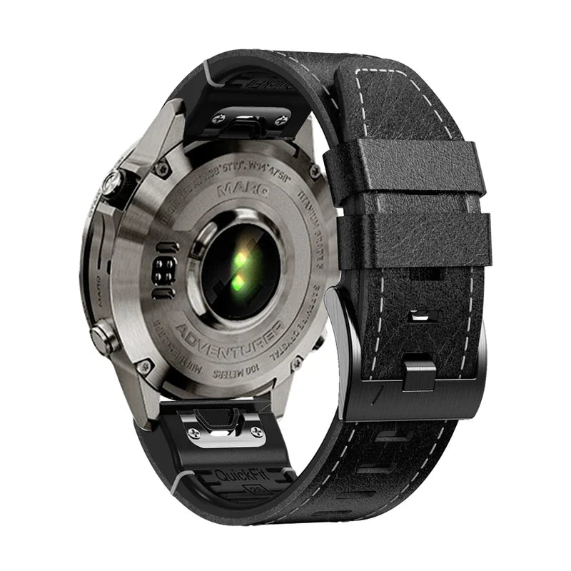 Hibridinė odinė laikrodžio apyrankė Galon, juoda, vaizdas iš nugaros - Garmin QuickFit 26 mm