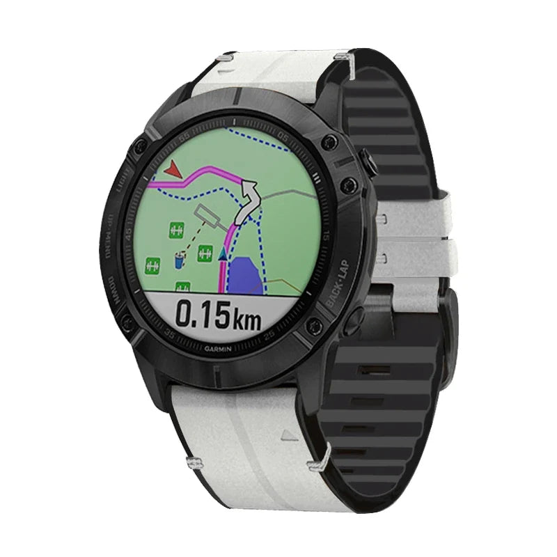 Cinturino Liseré in pelle ibrida bianco sporco, vista frontale - Garmin QuickFit 26 mm