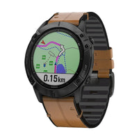 Cinturino Liseré in pelle ibrida marrone, vista frontale - Garmin QuickFit 26 mm