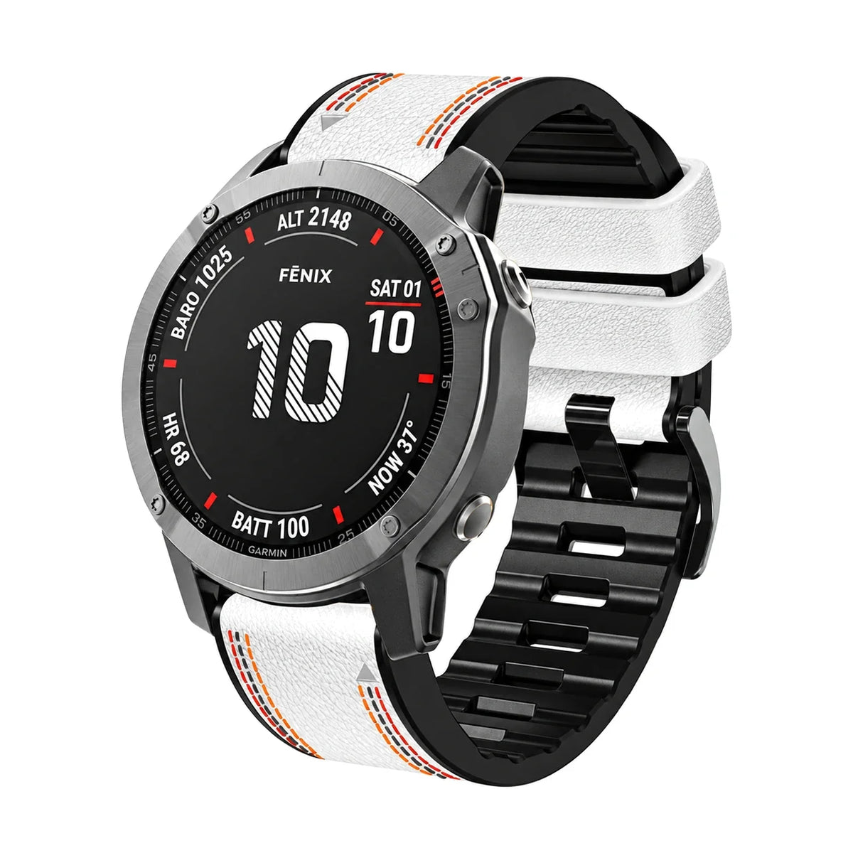 Bracelet Safran cuir et silicone blanc, vue de face - Garmin QuickFit 26mm
