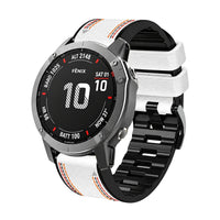 Bracelet Safran cuir et silicone blanc, vue de face - Garmin QuickFit 26mm