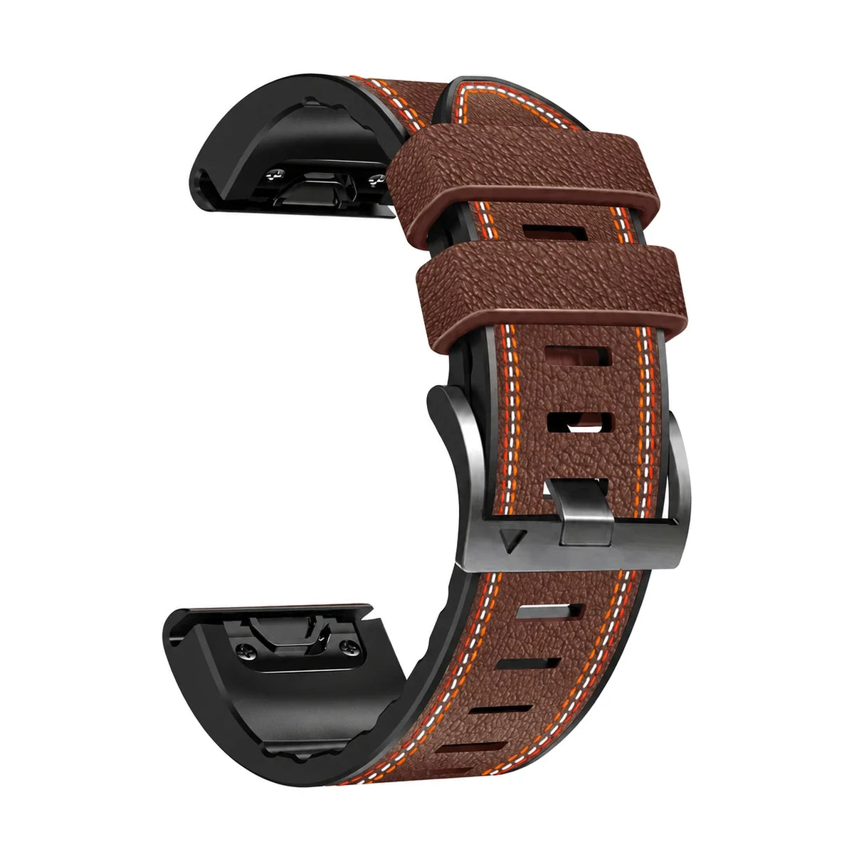 Bracelet Safran cuir et silicone café, vue de seul - Garmin QuickFit 26mm
