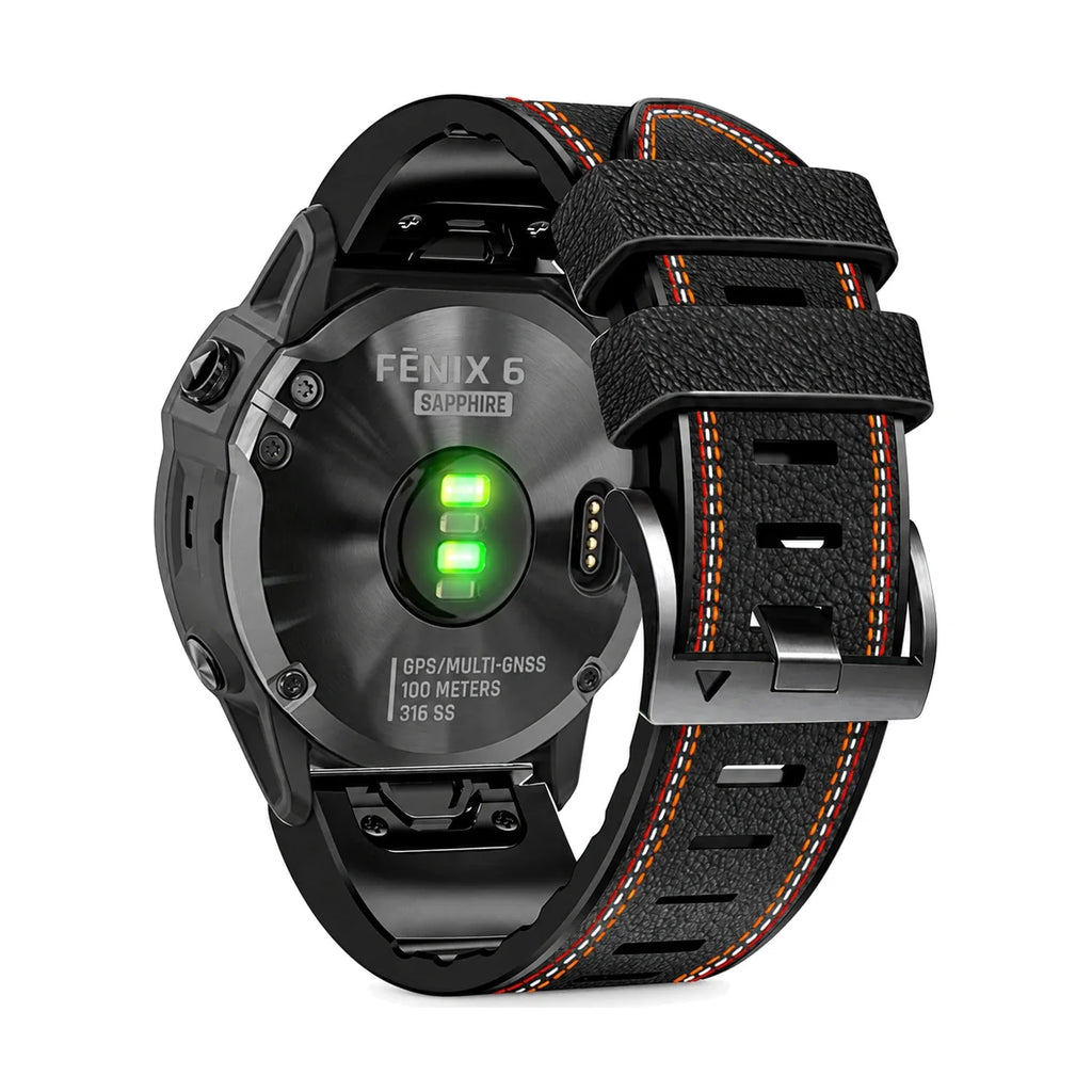 Bracelet Safran cuir et silicone noir, vue de dos - Garmin QuickFit 26mm