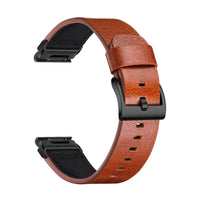Cinturino Tannerie in pelle vera cognac a grana, fibbia opaca, vista di profilo - Garmin QuickFit 26 mm