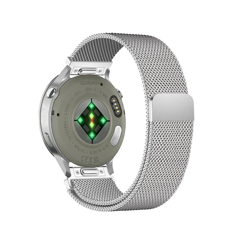 Bracelet Alvéole milanais acier argent, vue de face 2 - Garmin Quick Release 18mm | Clipz-it