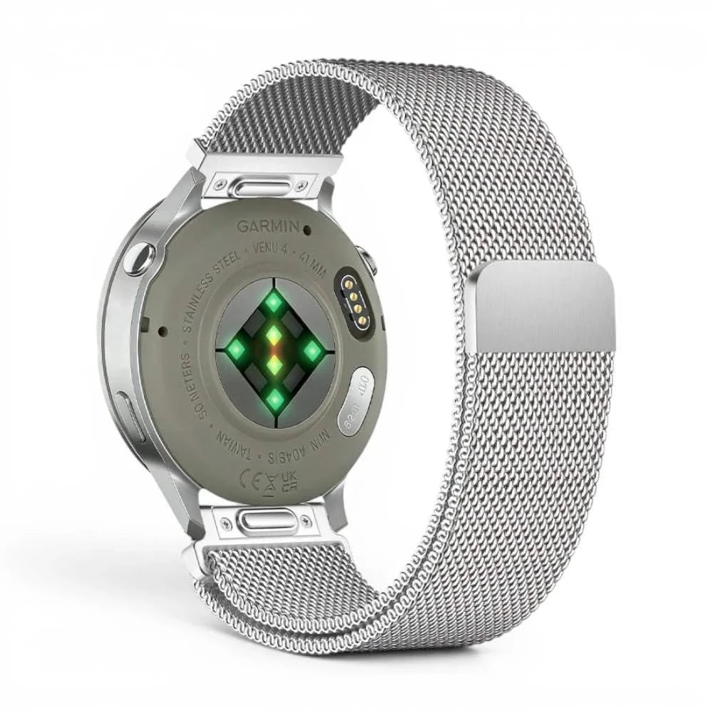 Bracelet Alvéole milanais acier argent, vue de face 2 - Garmin Quick Release 18mm | Clipz-it