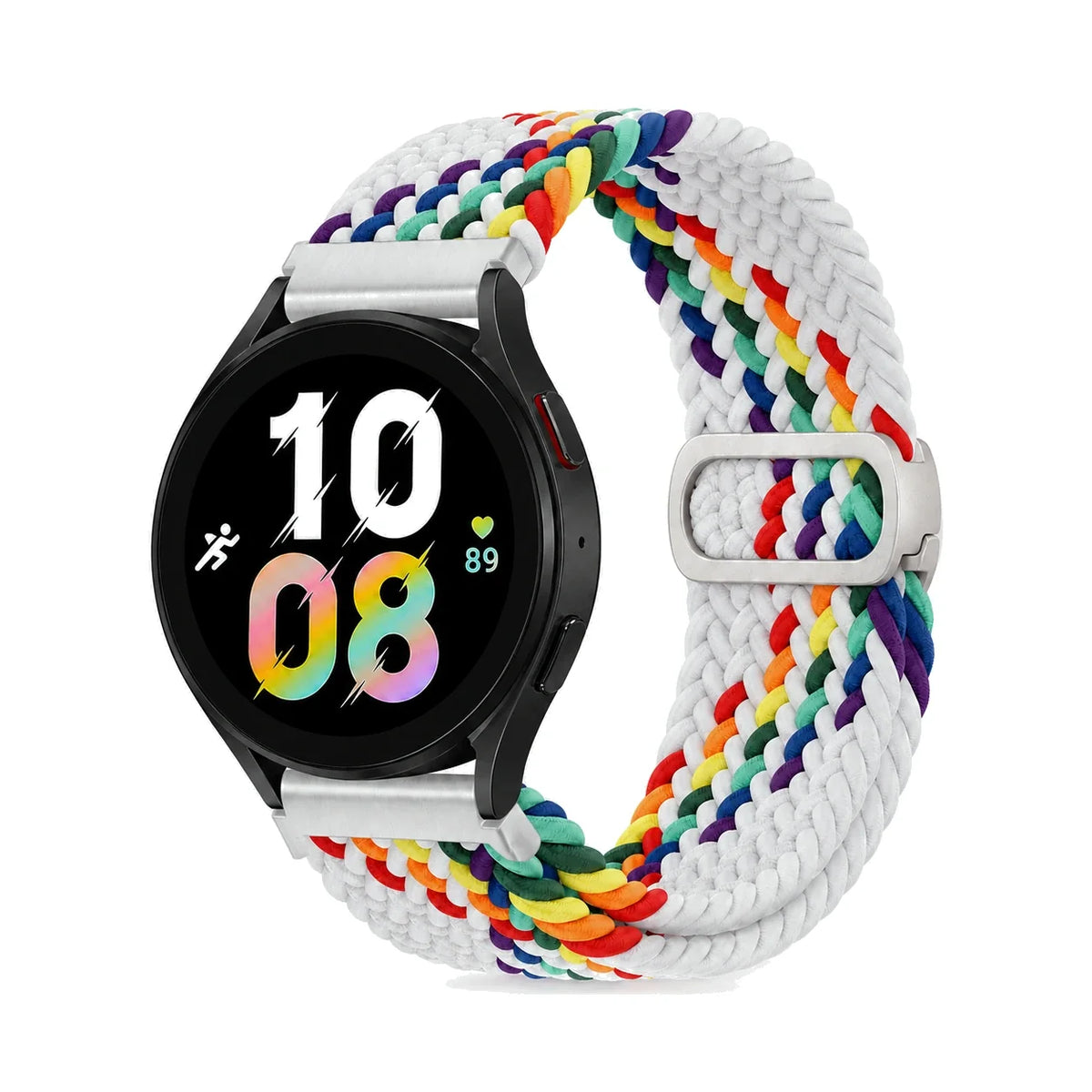 Natte flätat nylonarmband, blanc arc-en-ciel, sett framifrån - Garmin snabbfäste 18 mm