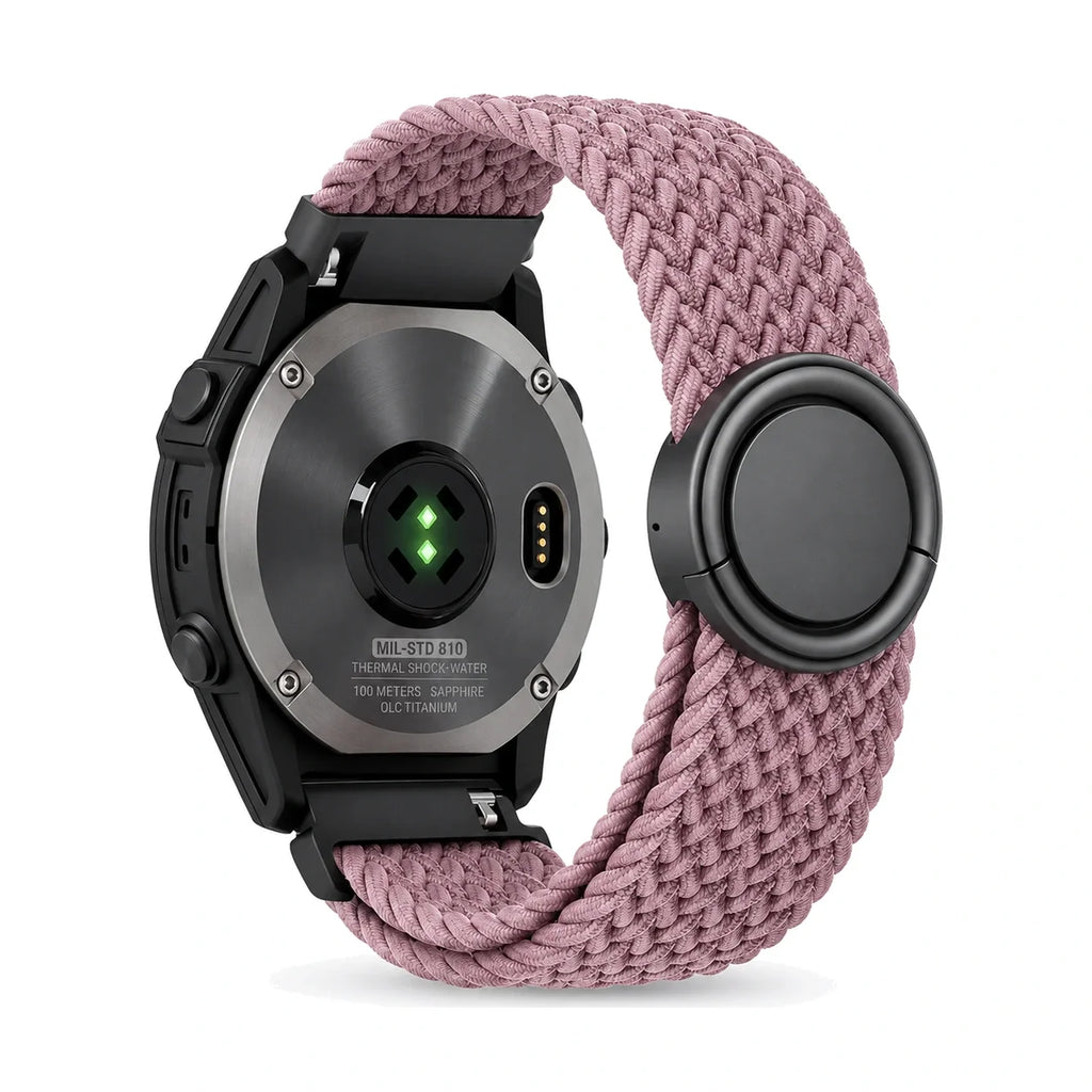 Natte flätat nylonarmband, mauve, sett bakifrån - Garmin snabbfäste 18 mm