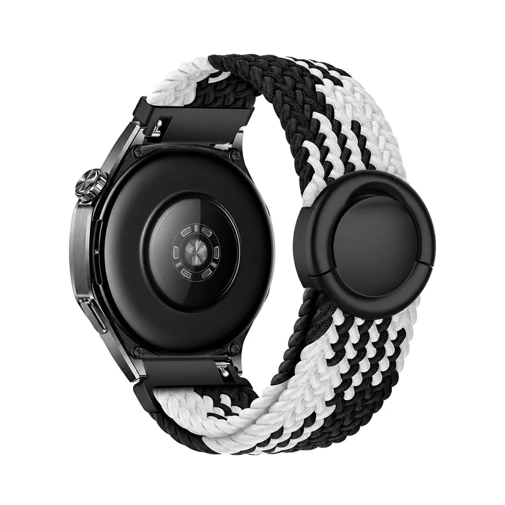 Natte flätat nylonarmband, noir et blanc, sett bakifrån - Garmin snabbfäste 18 mm