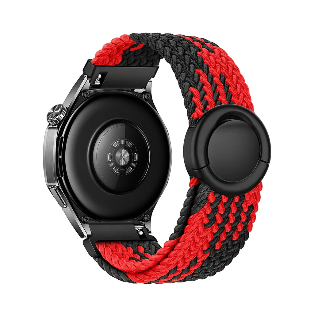 Natte flätat nylonarmband, noir et rouge, sett bakifrån - Garmin snabbfäste 18 mm
