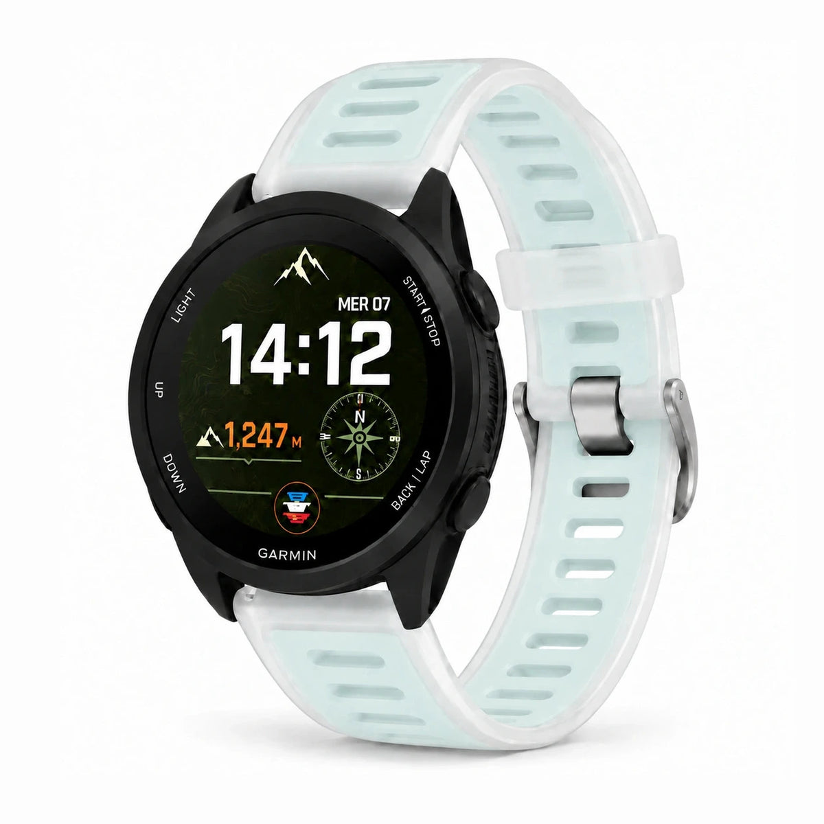 Prism halvgenomskinligt silikonarmband, vitt, framifrån - Garmin Quick-Release 18 mm | Clipz-it