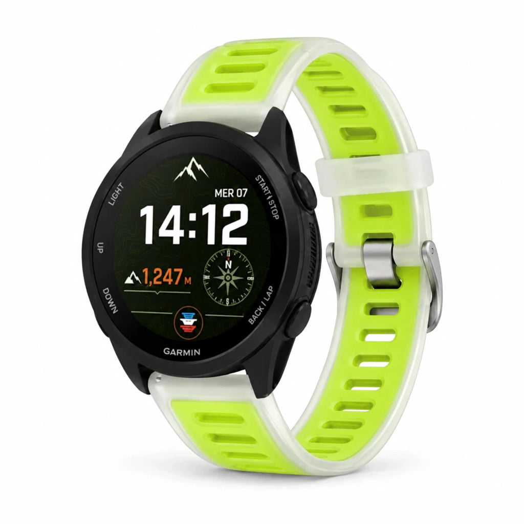 Prism halvgenomskinligt silikonarmband, limegrönt, framifrån - Garmin Quick-Release 18 mm | Clipz-it