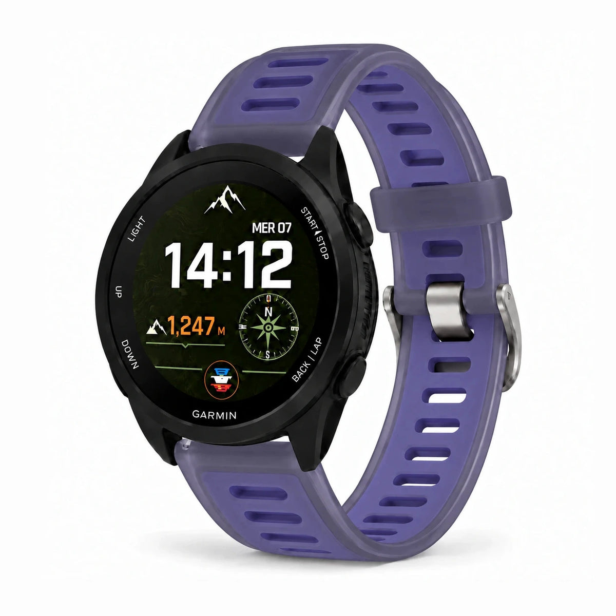 Prism halvgenomskinligt silikonarmband, lila, framifrån - Garmin Quick-Release 18 mm | Clipz-it