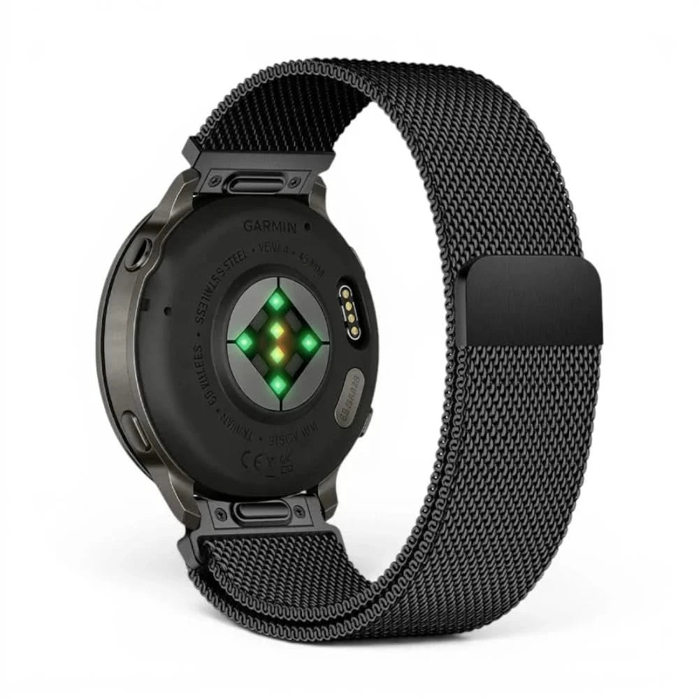 Bracelet Alvéole milanais acier noir, vue de face 2 - Garmin Quick Release 20mm | Clipz-it